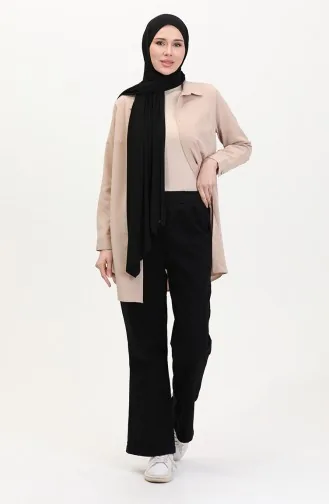 Beli Lastikli İspanyol Paça Pantolon 181612-01 Siyah