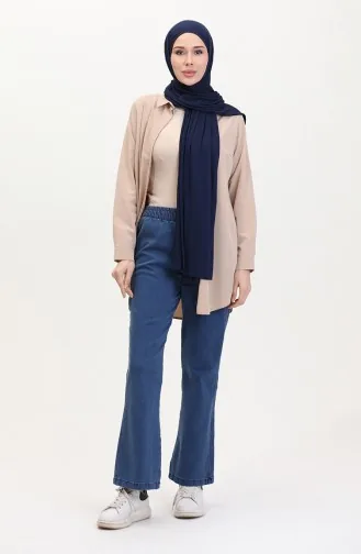 Beli Lastikli İspanyol Paça Pantolon 181612-03 Koyu Mavi