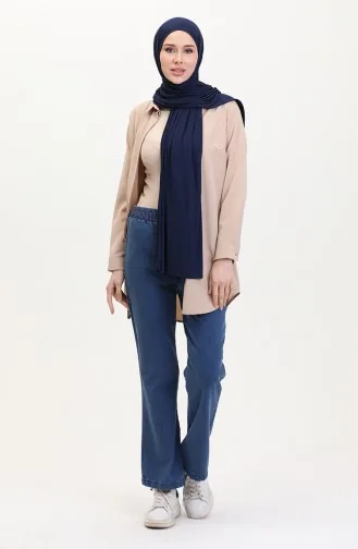 Beli Lastikli İspanyol Paça Pantolon 181612-03 Koyu Mavi