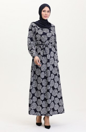 Navy Blue Hijab Dress 4582D-02