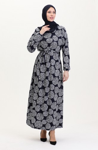Navy Blue Hijab Dress 4582D-02