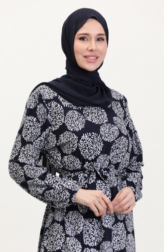 Navy Blue Hijab Dress 4582D-02