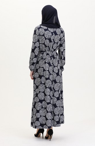 Navy Blue Hijab Dress 4582D-02