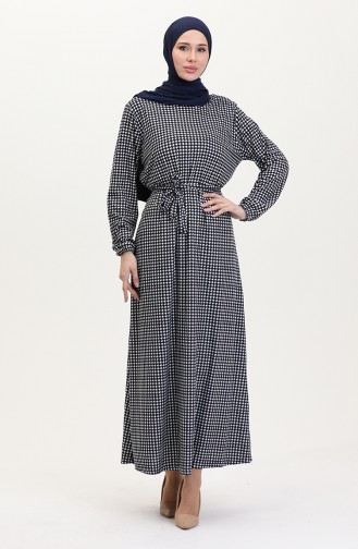 Navy Blue Hijab Dress 4582F-02
