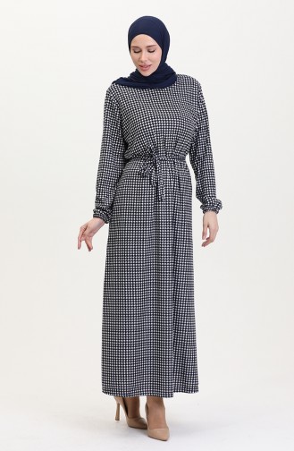Navy Blue Hijab Dress 4582F-02