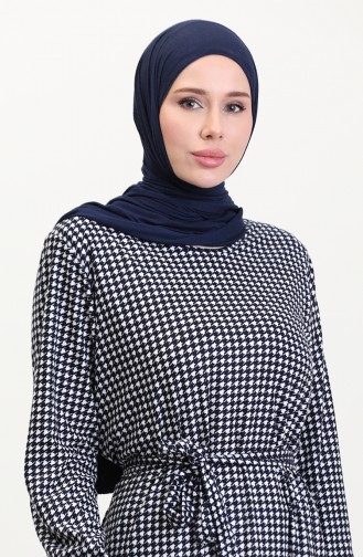 Navy Blue Hijab Dress 4582F-02