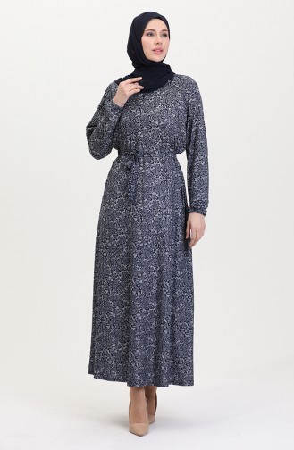 Dunkelblau Hijab Kleider 4582İ-02