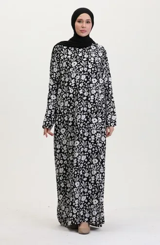 Robe De Prière Abaya En Viscose 6366-04 Noir Et Blanc 6366-04
