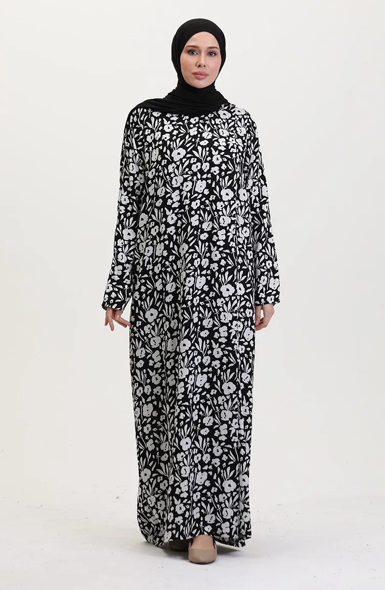 Robe De Prière Abaya En Viscose 6366-04 Noir Et Blanc 6366-04