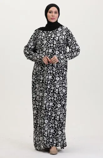 Robe De Prière Abaya En Viscose 6366-04 Noir Et Blanc 6366-04