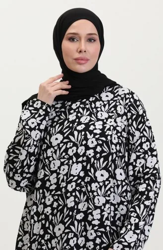 Robe De Prière Abaya En Viscose 6366-04 Noir Et Blanc 6366-04