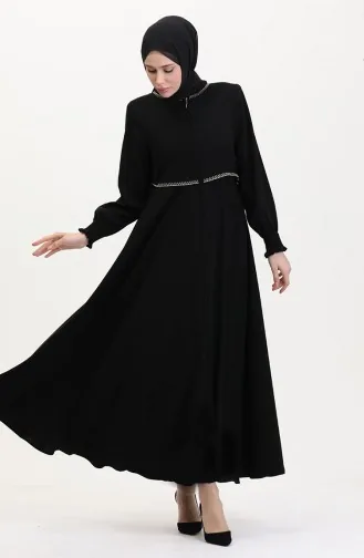 Büyük Beden Nakışlı Ferace 5076-01 Siyah