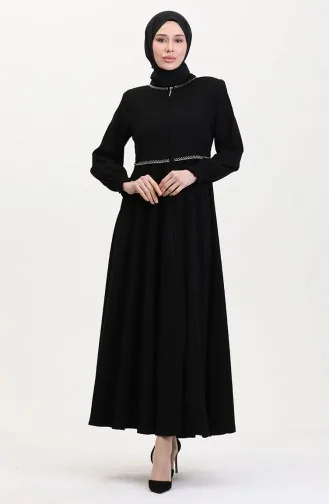 Büyük Beden Nakışlı Ferace 5076-01 Siyah