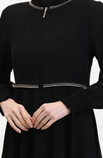 Büyük Beden Nakışlı Ferace 5076-01 Siyah