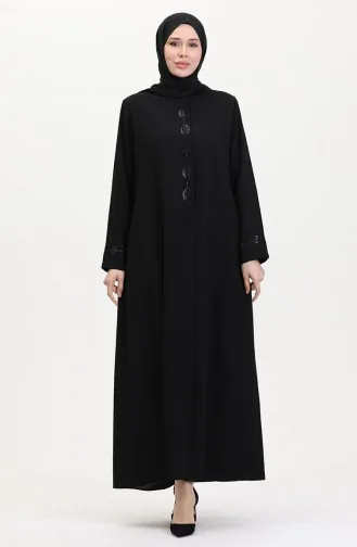 Abaya Brodée De Pierres Grande Taille 5077-01 Noir 5077-01