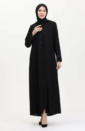 Abaya Brodée De Pierres Grande Taille 5077-01 Noir 5077-01