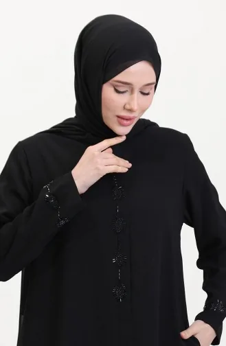 Abaya Brodée De Pierres Grande Taille 5077-01 Noir 5077-01