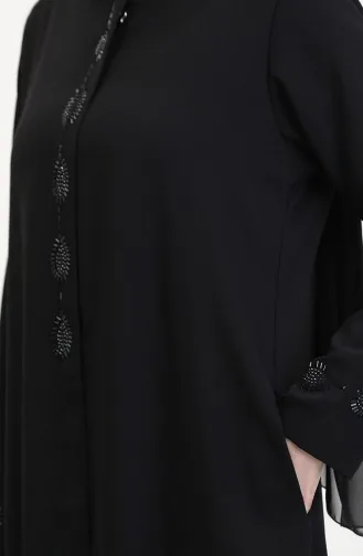 Abaya Brodée De Pierres Grande Taille 5077-01 Noir 5077-01