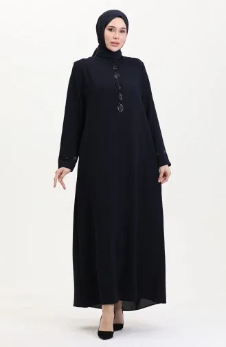 Grote Abaya Met Stenen Borduurwerk 5077-02 Marineblauw 5077-02