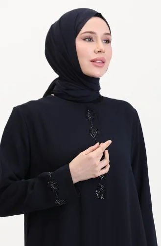 Grote Abaya Met Stenen Borduurwerk 5077-02 Marineblauw 5077-02