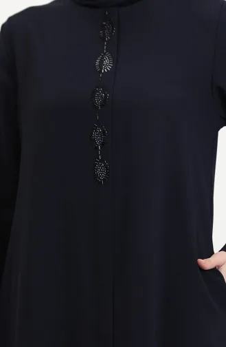 Grote Abaya Met Stenen Borduurwerk 5077-02 Marineblauw 5077-02