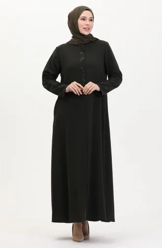 Abaya Brodée De Pierres Grande Taille 5077-03 Kaki 5077-03