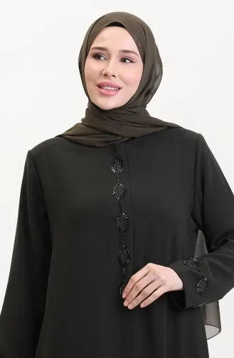 Abaya Brodée De Pierres Grande Taille 5077-03 Kaki 5077-03