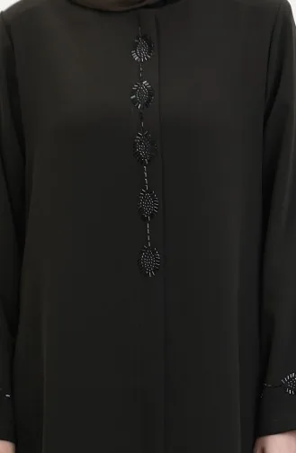 Abaya Brodée De Pierres Grande Taille 5077-03 Kaki 5077-03