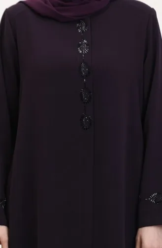 Large Size Stone Embroidered Abaya 5077-04 Plum 5077-04