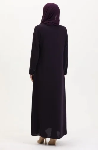 Large Size Stone Embroidered Abaya 5077-04 Plum 5077-04