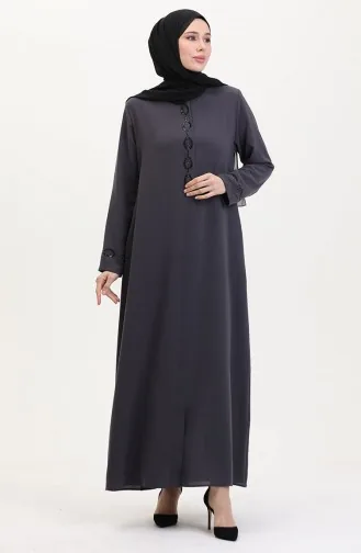 Abaya Brodée De Pierres Grande Taille 5077-05 Fumée 5077-05