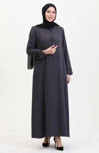 Abaya Brodée De Pierres Grande Taille 5077-05 Fumée 5077-05