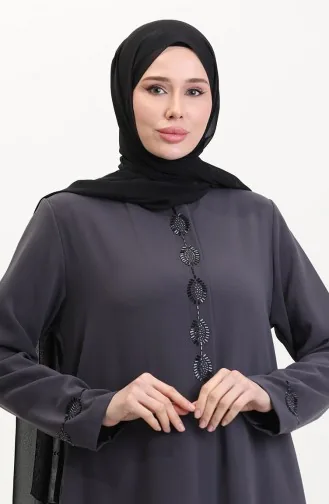 Abaya Brodée De Pierres Grande Taille 5077-05 Fumée 5077-05