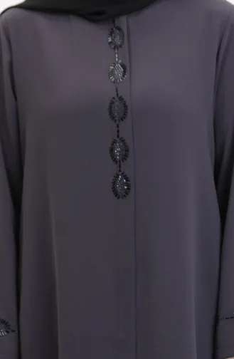 Abaya Brodée De Pierres Grande Taille 5077-05 Fumée 5077-05