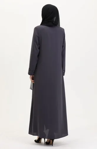 Abaya Brodée De Pierres Grande Taille 5077-05 Fumée 5077-05