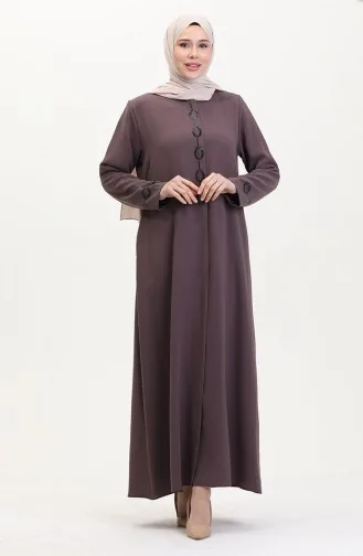 Abaya Brodée De Pierres Grande Taille 5077-06 Café Au Lait 5077-06