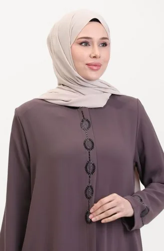 Abaya Brodée De Pierres Grande Taille 5077-06 Café Au Lait 5077-06