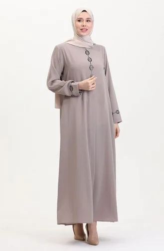 Abaya Brodée De Pierres Grande Taille 5077-07 Vison 5077-07