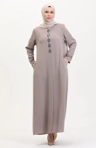 Abaya Brodée De Pierres Grande Taille 5077-07 Vison 5077-07