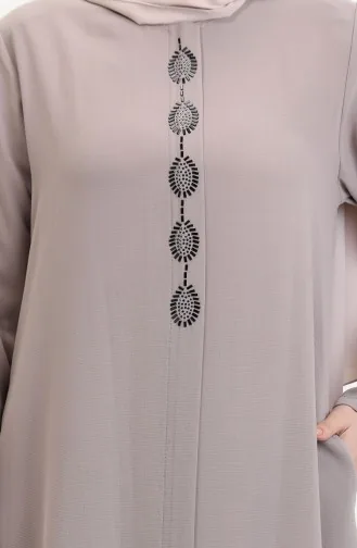 Abaya Brodée De Pierres Grande Taille 5077-07 Vison 5077-07