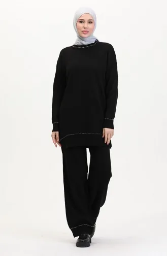 Çizgili Şeritli Triko Takım 3085-03 Siyah