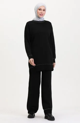 Çizgili Şeritli Triko Takım 3085-03 Siyah