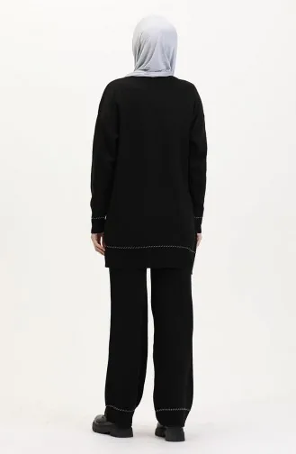 Çizgili Şeritli Triko Takım 3085-03 Siyah