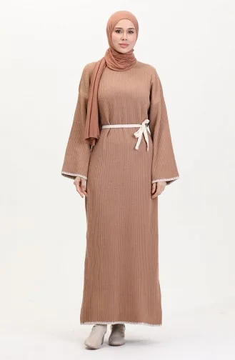 Robe En Tricot Brodée Et Détaillée 11040-02 Vison 11040-02