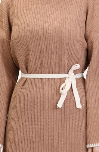 Robe En Tricot Brodée Et Détaillée 11040-02 Vison 11040-02