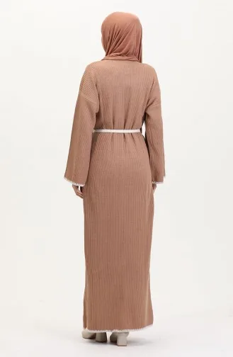 Robe En Tricot Brodée Et Détaillée 11040-02 Vison 11040-02