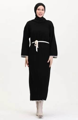 Robe En Tricot Brodée Et Détaillée 11040-05 Noir 11040-05