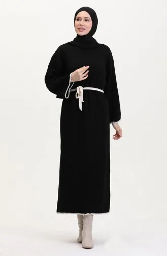 Robe En Tricot Brodée Et Détaillée 11040-05 Noir 11040-05