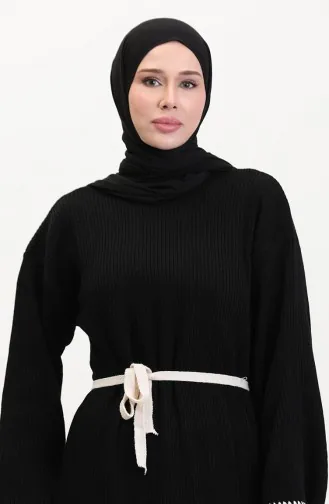 Robe En Tricot Brodée Et Détaillée 11040-05 Noir 11040-05