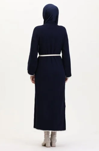 Robe En Tricot Brodée Et Détaillée 11040-06 Bleu Marine 11040-06